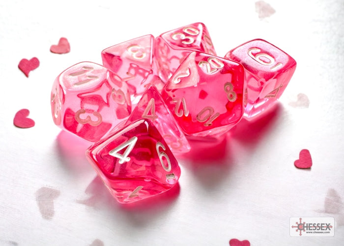 CHX20384 Pink Mini Translucent 7pc Poly Dice Set image 0
